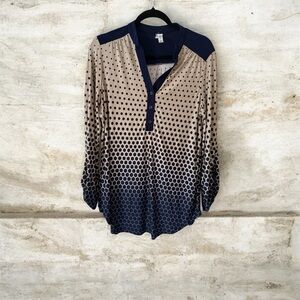 PerSeption Concept Tan and Navy Polka Dot Top